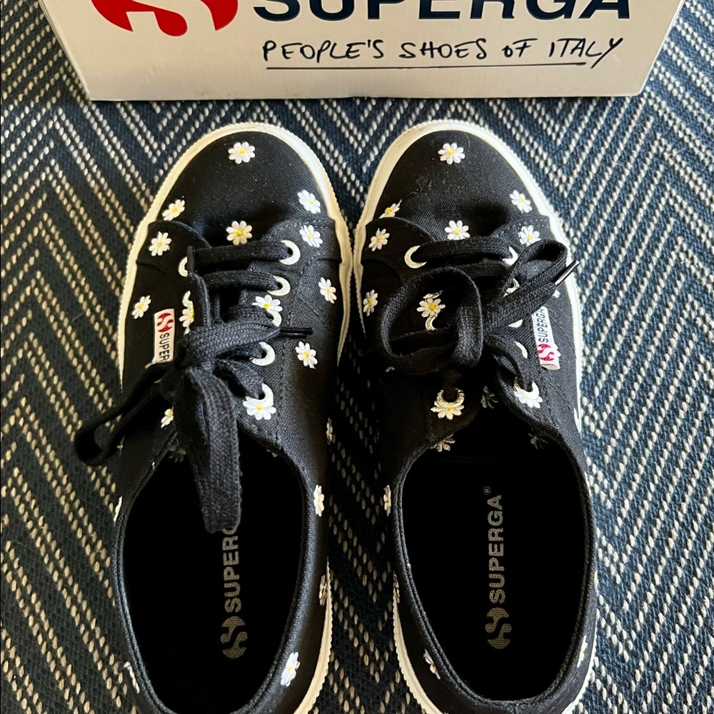 Superga Black Floral Tennis Shoes - Picture 2 of 6